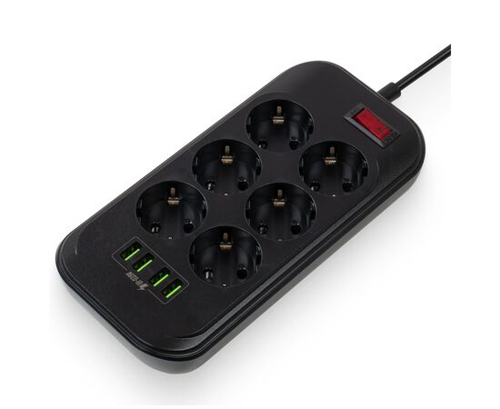 Сетевой фильтр питания ColorWay CW-CHE64B, 6 розеток/4USB Black (CW-CHE64B), изображение 2
