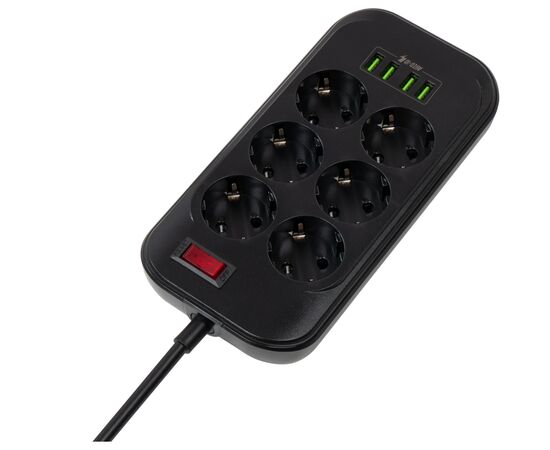 Сетевой фильтр питания ColorWay CW-CHE64B, 6 розеток/4USB Black (CW-CHE64B)