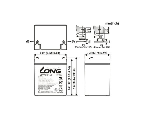 Батарея к ИБП Long 12В 5Ач (WPS5-12) (WPS5-12), изображение 2