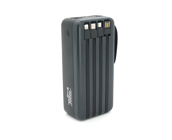 Батарея універсальна Linkage 30000mAh, 22.5W, cables Type-C+Lighting+Micro+USB, Black (LKP-42), зображення 5