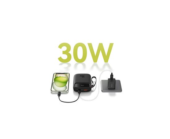 Батарея универсальная Baseus 10000mAh Qpow 2 30W PD/3.0, QC/3.0, w/built-in USB-C cable, Black (P10055008113), изображение 9