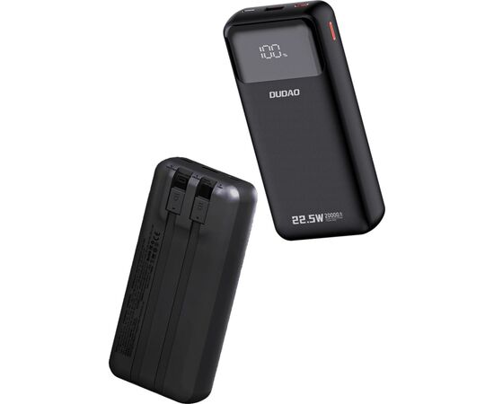 Батарея универсальная Dudao K15Pro 20000mAh PD/22.5W, QC, with built-in cables, Black (6977196682430), изображение 2