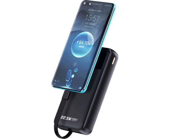 Батарея универсальная Dudao K15Pro 20000mAh PD/22.5W, QC, with built-in cables, Black (6977196682430), изображение 4