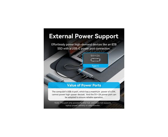 Концентратор VENTION USB-C to 4xUSB 3.0 + 1xUSB-C black (TGZHB), изображение 8