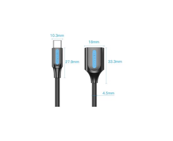 Переходник OTG USB 2.0 AF to USB-C 0.15m black VENTION (CCSBB), изображение 2