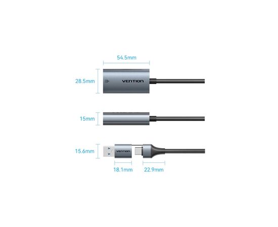 Переходник USB-C to RJ45 Ethernet 1000Mbps gray VENTION (CFQHB), изображение 2