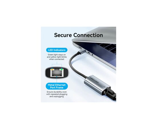 Переходник USB-C to RJ45 Ethernet 1000Mbps black VENTION (CFPHB), изображение 8