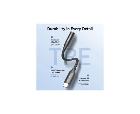 Переходник USB-C to 3.5mm M black VENTION (BIIBA), изображение 5