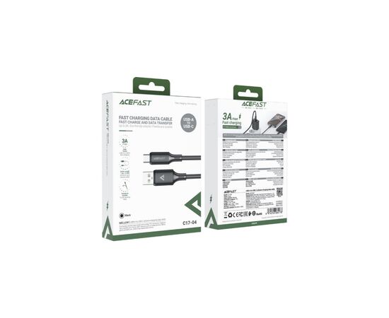 Дата кабель USB 2.0 AM to USB-C 1.2m 3A 60W silicone black Acefast (6974316284178), зображення 4