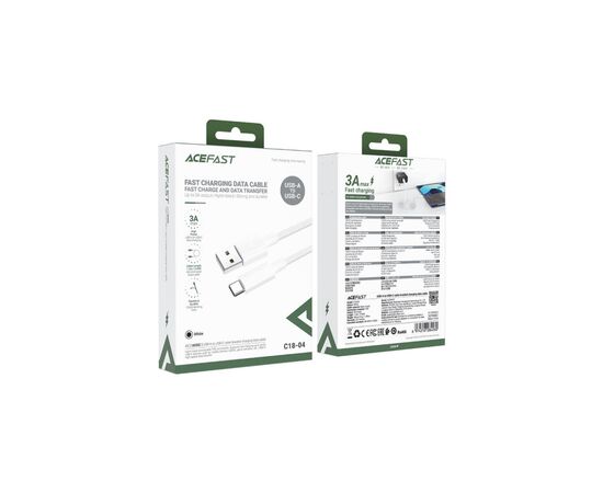 Дата кабель USB 2.0 AM to USB-C 1.2m 3A white Acefast (6974316284260), зображення 4