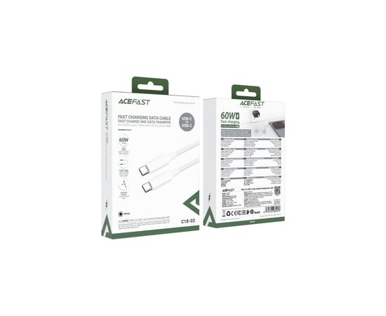 Дата кабель USB-C to USB-C 1.2m 3A white Acefast (6974316284253), зображення 4