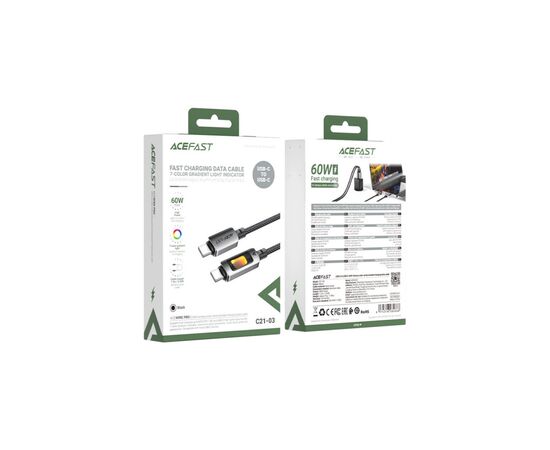Дата кабель USB-C to USB-C 1.2m 60W black Acefast (6974316284666), зображення 4