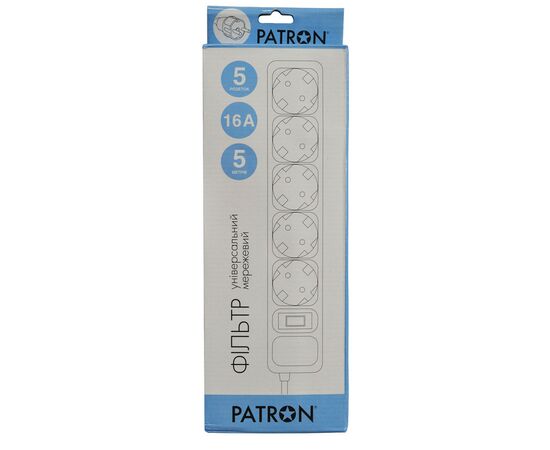 Сетевой фильтр питания Patron 5.0 m, 3*1.5mm2 (SP-1655) 5 розеток BLACK (EXT-PN-SP-1655), изображение 2