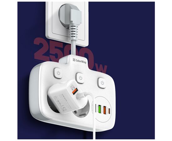 Сетевой фильтр питания ColorWay CW-CHE24PDW 2 розетки/4USB (CW-CHE24PDW), изображение 10