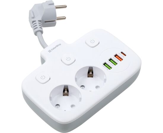 Сетевой фильтр питания ColorWay CW-CHE24PDW 2 розетки/4USB (CW-CHE24PDW)