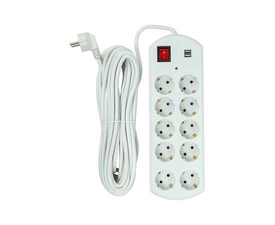 Сетевой фильтр питания PowerPlant 10м, 10 розеток, USB, євро, 100% мідь (YS-N6065/10) (EX610563), изображение 2