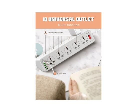 Мережевий фільтр живлення LDNIO SC10610, 5роз + 3USB (SC10610), зображення 9