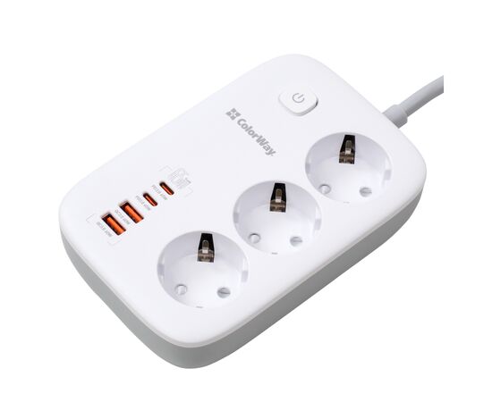 Сетевой фильтр питания ColorWay CW-CHE34PDW 3 розетки/4USB (CW-CHE34PDW), изображение 2