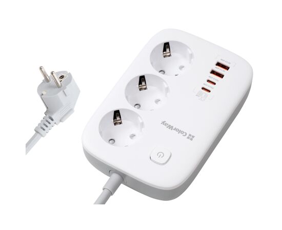 Сетевой фильтр питания ColorWay CW-CHE34PDW 3 розетки/4USB (CW-CHE34PDW)