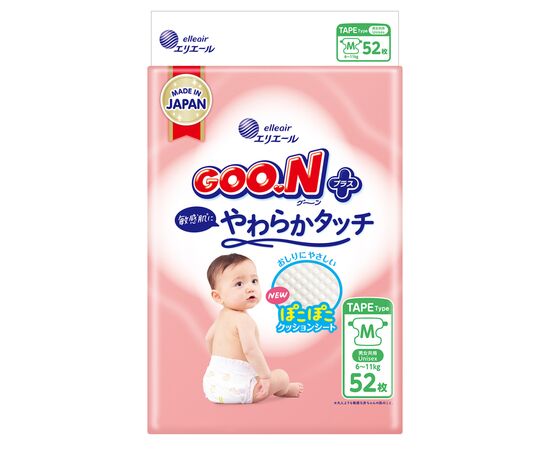 Подгузники GOO.N Plus 6-11 кг Розмір М, на ліпучках 52 шт (21001497)