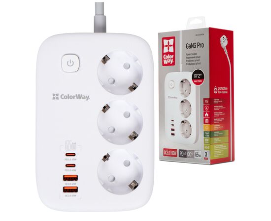 Сетевой фильтр питания ColorWay CW-CHE34PDW 3 розетки/4USB (CW-CHE34PDW), изображение 5
