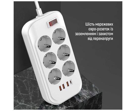 Сетевой фильтр питания ColorWay CW-CHE64PDW, 6 розеток/4USB 2M (CW-CHE64PDW), изображение 6