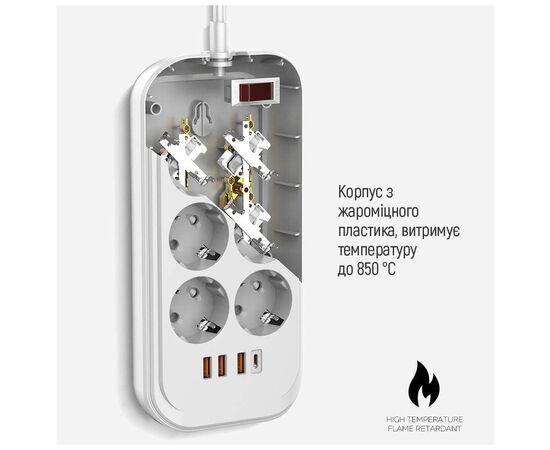 Сетевой фильтр питания ColorWay CW-CHE64PDW, 6 розеток/4USB 2M (CW-CHE64PDW), изображение 9