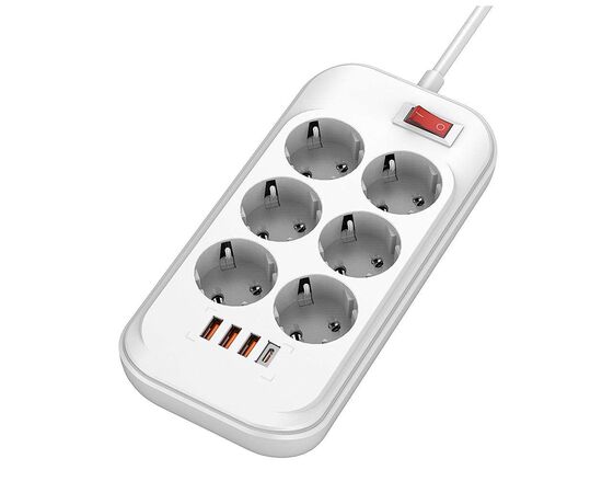 Сетевой фильтр питания ColorWay CW-CHE64PDW, 6 розеток/4USB 2M (CW-CHE64PDW)