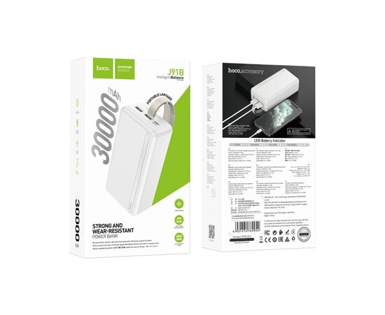 Батарея универсальная HOCO 30000mAh, USB+Type-C, 2A, White (J91BW / 44583), изображение 3