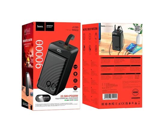 Батарея универсальная HOCO 90000mAh Element PD/20W, QC/FCP/SCP/AFC/22.5W, LCD, LED Lamp Black (J123D / 714778), изображение 6