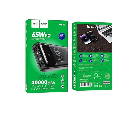 Батарея універсальна HOCO 30000mAh Apollo PD/65W QC/3.0 Black (DB81 / 714720), зображення 6