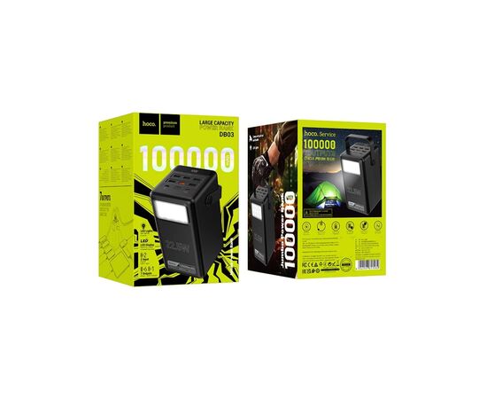 Батарея универсальная HOCO 100000mAh Endure 22.5W PD, QC, LED Lamp, Black (DB03 / 714721), изображение 6