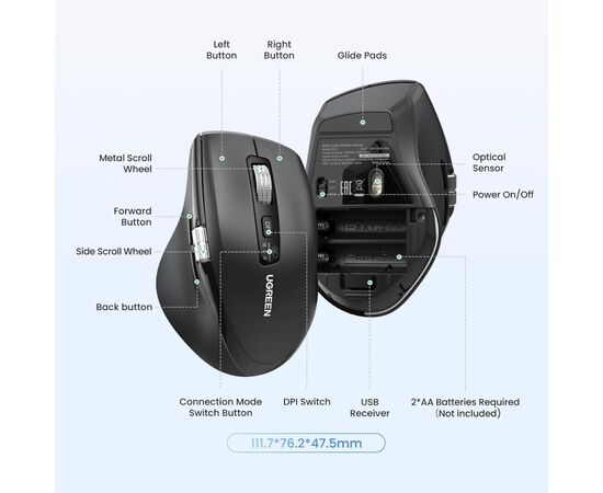 Мышка Ugreen M751 Wireless/Bluetooth Black (45792), изображение 7