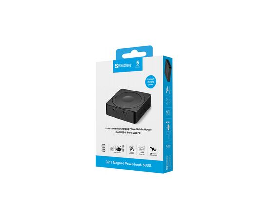 Батарея универсальная Sandberg Magnetic Wireless 5000mAh 20W PD, QI-15W for Apple Watch/Airpods (421-28), изображение 9