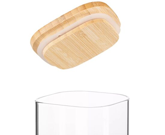 Емкость для сыпучих продуктов Ardesto Midori 700мл, скло, бамбук, квадратна, прозорий (AR1370BBS), изображение 2