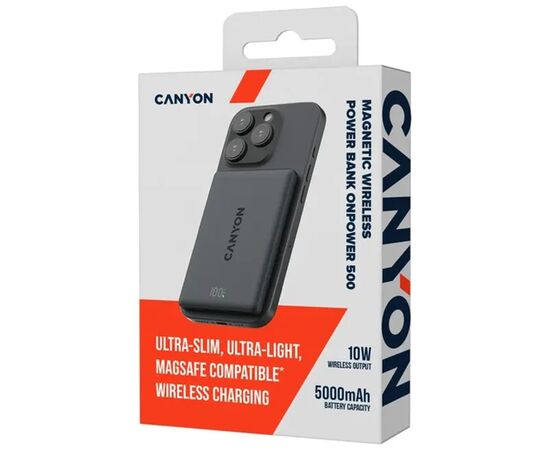 Батарея универсальная Canyon 5000mAh OnPower 500 PD20W Magnetic wireless MagSafe Black (CNS-CPB500B), изображение 6