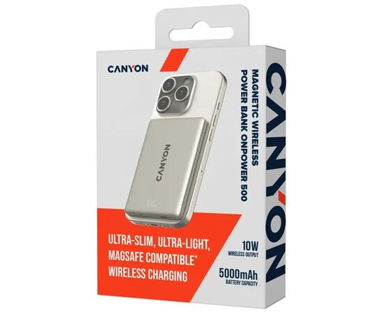 Батарея универсальная Canyon 5000mAh OnPower 500 PD20W Magnetic wireless MagSafe Grey (CNS-CPB500G), изображение 6