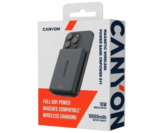 Батарея универсальная Canyon 10000mAh OnPower 511 PD20W Magnetic wireless MagSafe Black (CNS-CPB511B), изображение 5