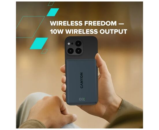 Батарея универсальная Canyon 10000mAh OnPower 511 PD20W Magnetic wireless MagSafe Black (CNS-CPB511B), изображение 7