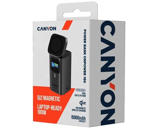 Батарея универсальная Canyon 15000mAh OnPower 150 Qi2 magnetic Grey (CNS-CPB150DG), изображение 8