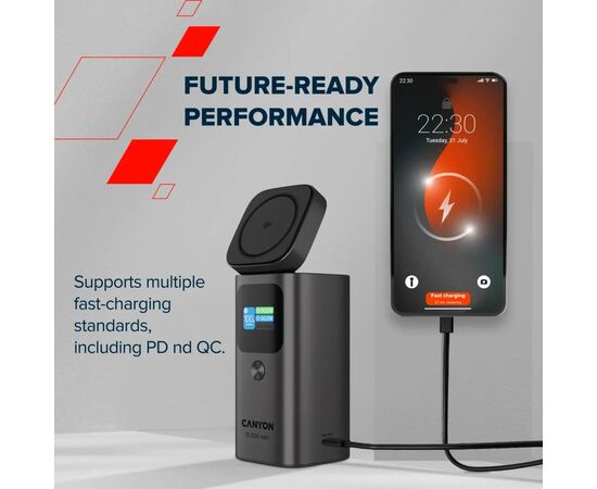 Батарея универсальная Canyon 15000mAh OnPower 150 Qi2 magnetic Grey (CNS-CPB150DG), изображение 9