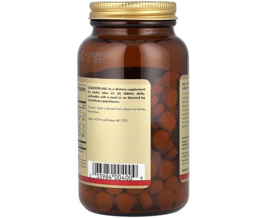 Витаминно-минеральный комплекс Solgar Пивные дрожжи с витамином B12, Brewer''s Yeast, 7 1/2 Grains with Vitamin B12, (SOL-00400), изображение 3