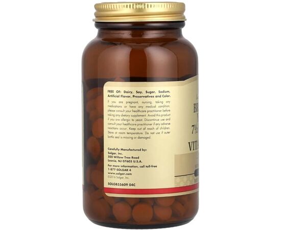 Витаминно-минеральный комплекс Solgar Пивные дрожжи с витамином B12, Brewer''s Yeast, 7 1/2 Grains with Vitamin B12, (SOL-00400), изображение 4