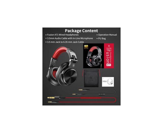 Наушники OneOdio A71 3,5мм/6,35мм Black/Red (A71 Red), изображение 3