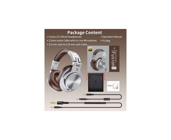 Наушники OneOdio A71 3,5мм/6,35мм Silver/Brown (A71 Silver Brown), изображение 3