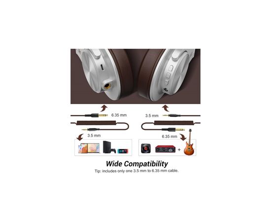 Наушники OneOdio Fusion A70 Bluetooth+3,5мм/6,35мм Silver/Brown (A70 Silver Brown), изображение 4
