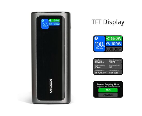 Батарея универсальная Videx 20000mAh 130W PD/100W TFT LCD Display (VPB-350-G), изображение 11