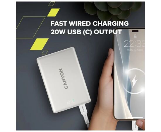 Батарея универсальная Canyon 10000mAh OnPower 511 PD20W Magnetic wireless MagSafe Grey (CNS-CPB511G), изображение 12