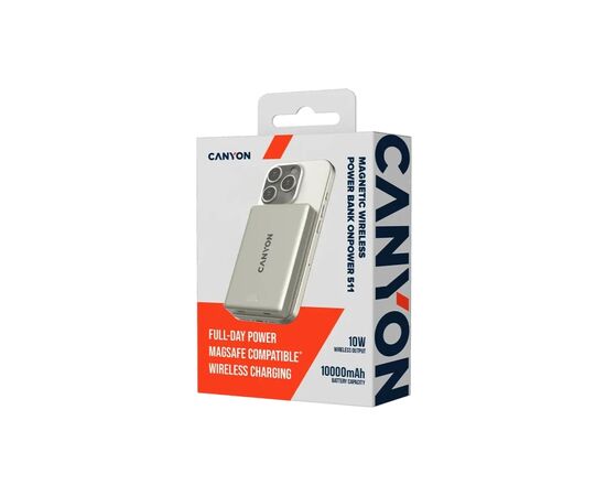 Батарея универсальная Canyon 10000mAh OnPower 511 PD20W Magnetic wireless MagSafe Grey (CNS-CPB511G), изображение 5