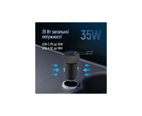 Зарядное устройство ColorWay USB-C PD35W + USB QC3.0 car adapter (CW-CHA064PD-BK), изображение 7